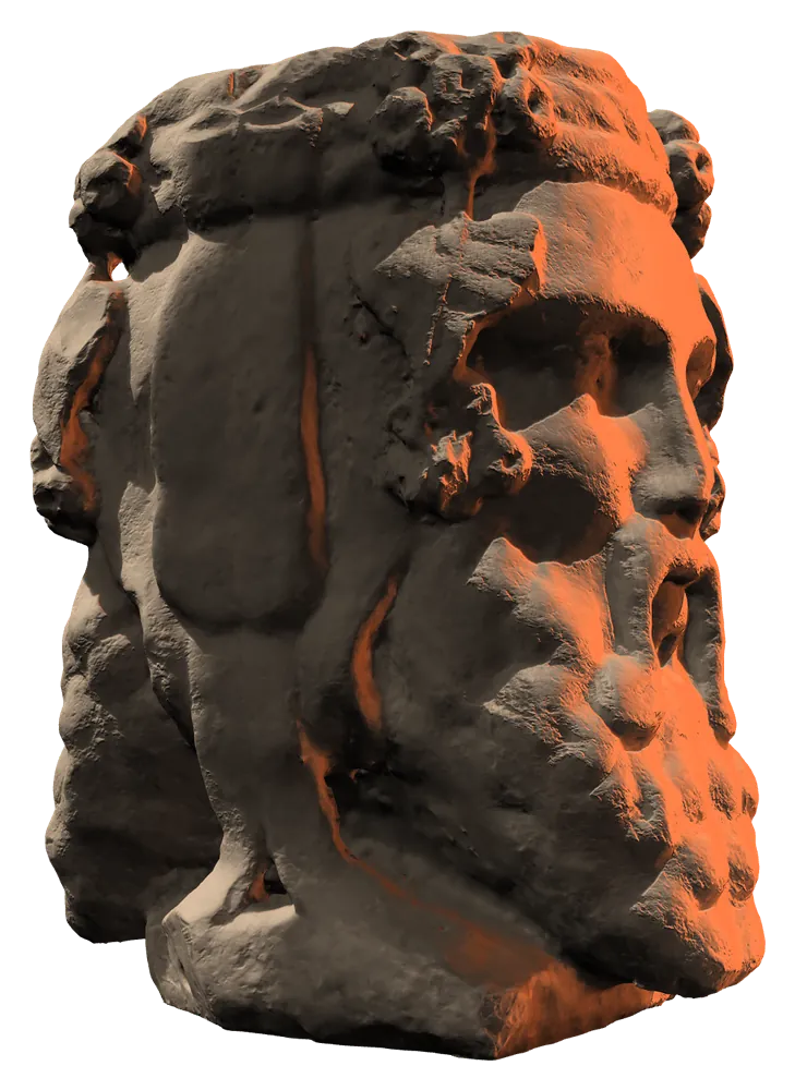 Il secondo volto della statua di Giano, in luce arancio